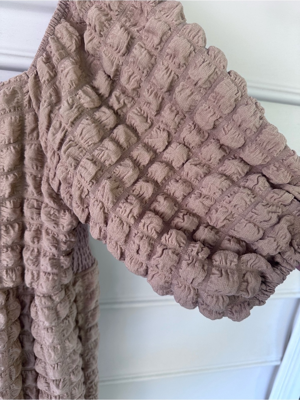 Simply Southern Beige Textured Puff-Sleeve Midi Dress - Picture 7 of 13